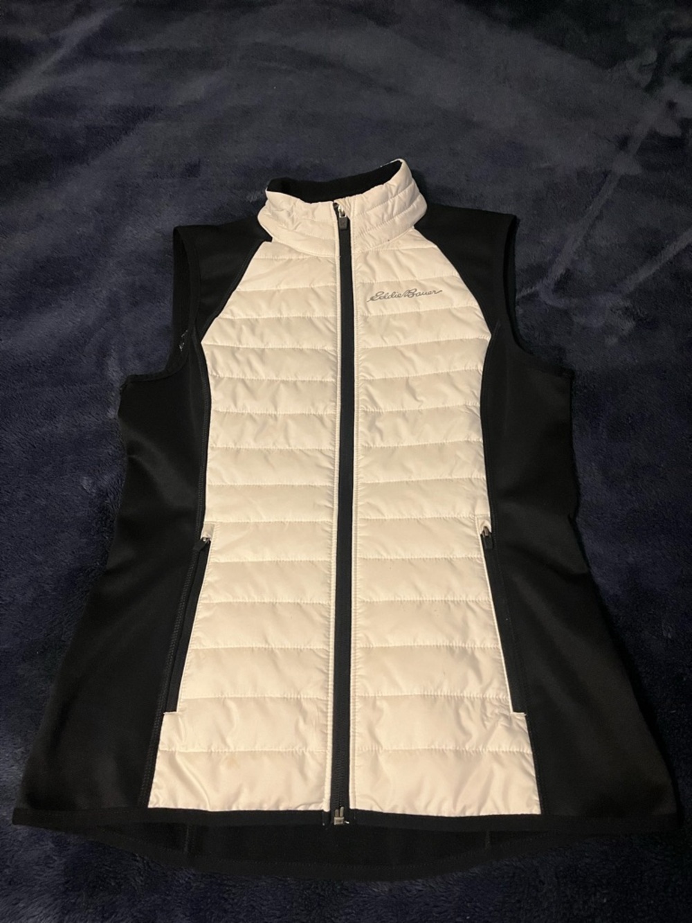 Eddie Bauer Black & White Quilted Zip-Front Vest